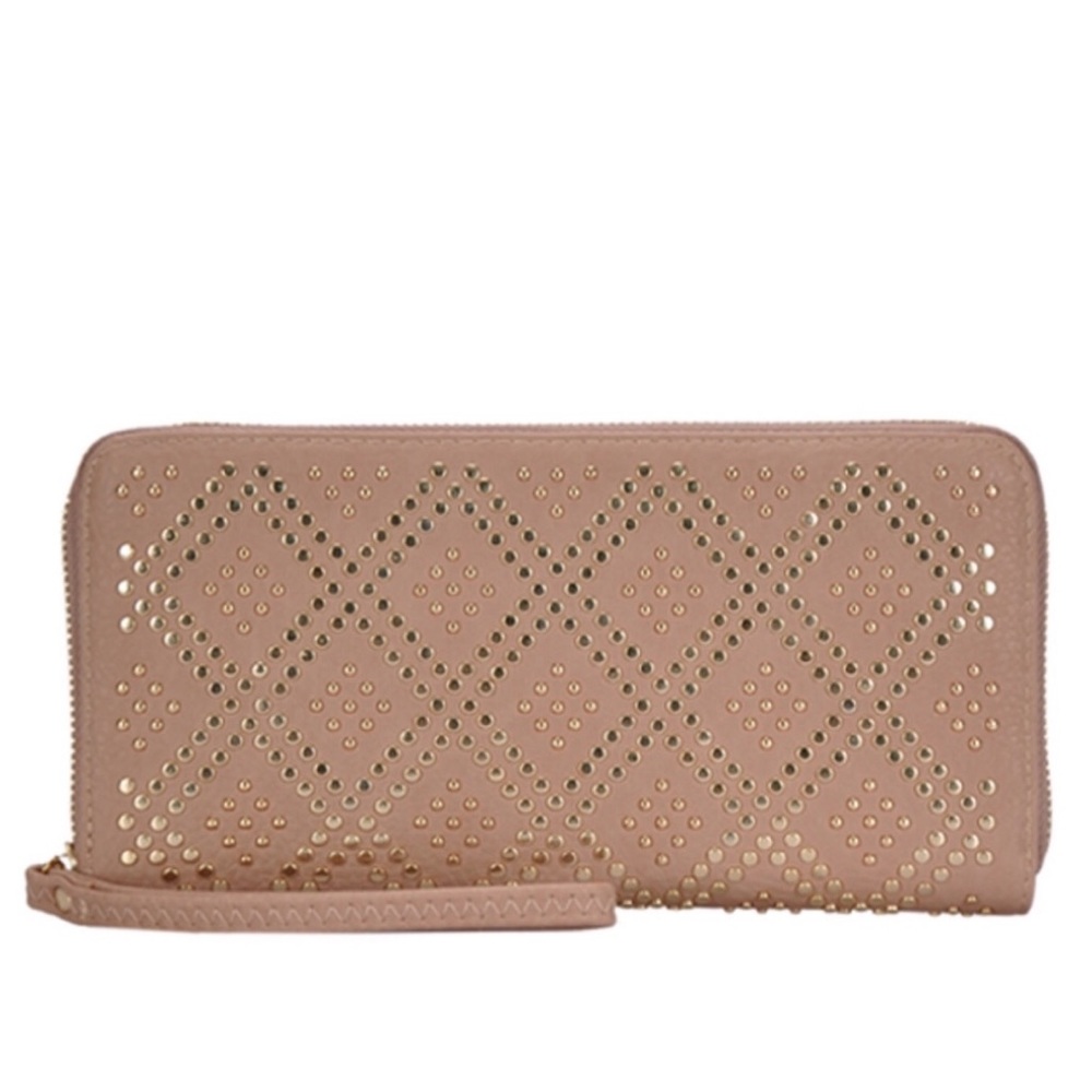 Bohemian Studded Vegan Leather Large Wallet Clutch